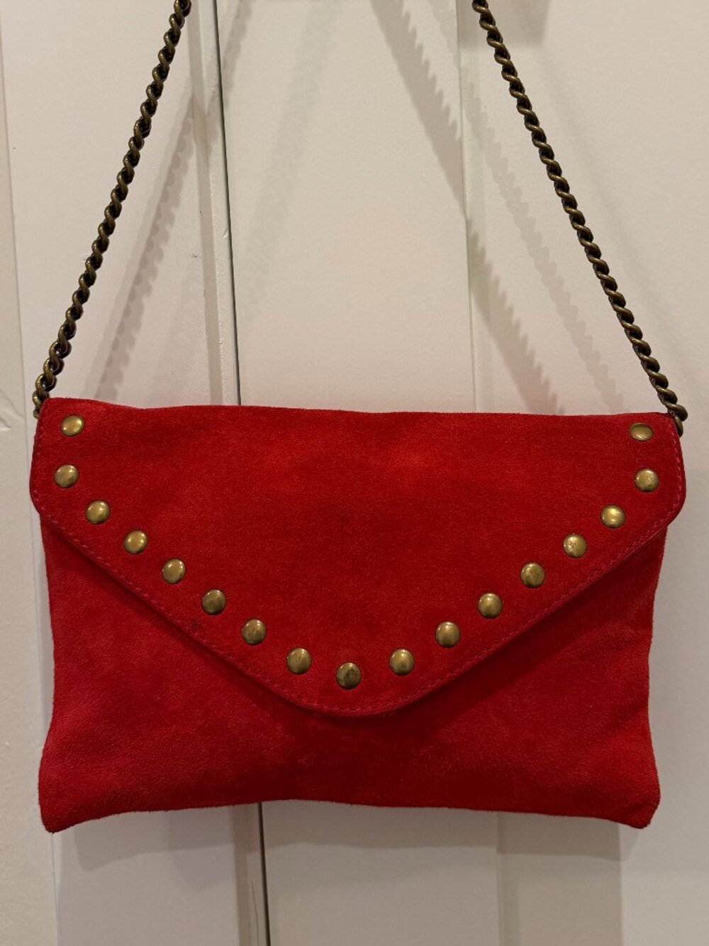 J.Crew Studded Brass Suede Envelope Clutch